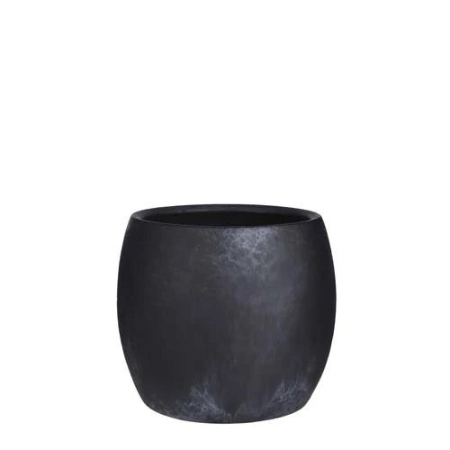 Lester Pot Rond Zwart Stone - H18xd20cm 1 Lester Pot Rond Zwart Stone - H18xd20cm