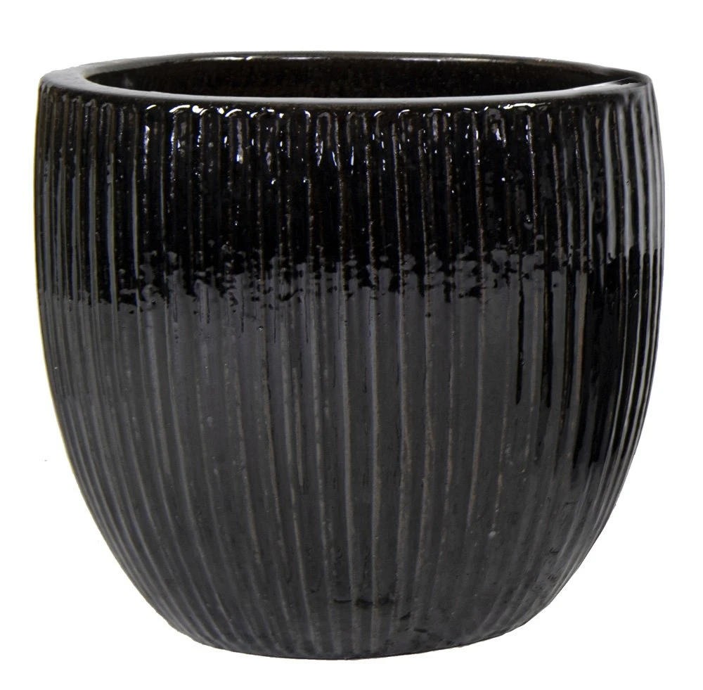 Portly Egg Rib Shiny Black - Ø 28 X H 25 Cm 1 Portly Egg Rib Shiny Black - Ø 28 X H 25 Cm