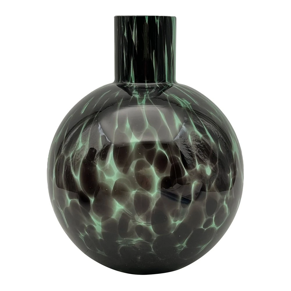 Vaas Glas Green Leopard - Ø 17,5 X H 23 Cm 1 Vaas Glas Green Leopard - Ø 17,5 X H 23 Cm